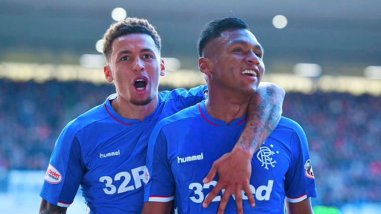 Alfredo Morelos (r) and James Tavernier (l) were both on target in Rangers' 5-1 win.