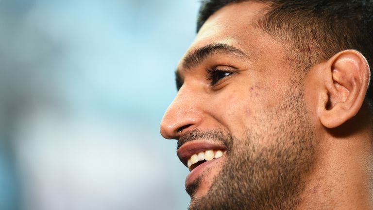 BOLTON, ENGLAND - SEPTEMBER 10: Amir Khan talks to the press during a media day at the Amir Khan Boxing Academy on September 10, 2018 in Bolton, England. (Photo by Nathan Stirk/Getty Images)  