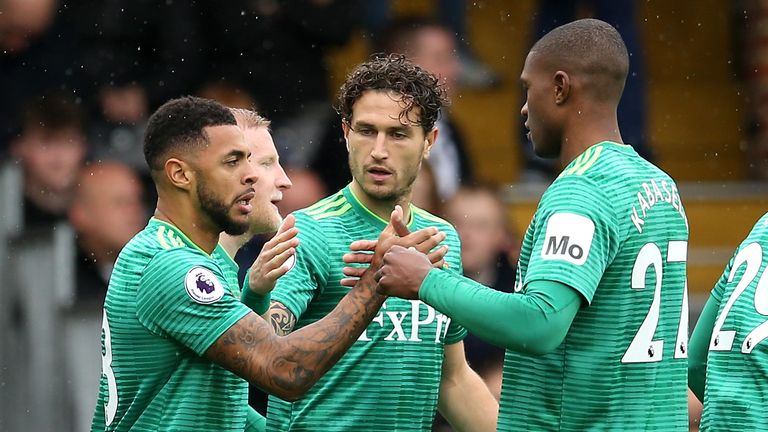 Andre Gray celebrates his early goal with team-mates