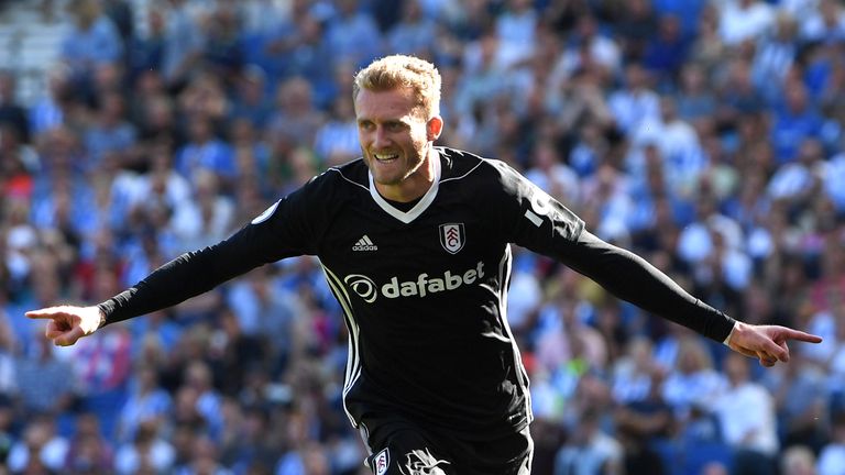 Andre Schurrle celebrates after giving Fulham a 1-0 lead