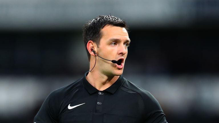 Referee Andrew Madley during the Sky Bet Championship match between Derby County and Cardiff City