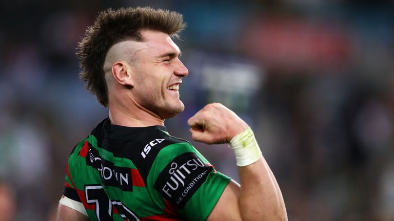 Angus Crichton of the Rabbitohs celebrates victory during the NRL Semi Final match between the South Sydney Rabbitohs and the St George Illawarra Dragons at ANZ Stadium on September 15, 2018 in Sydney, Australia.