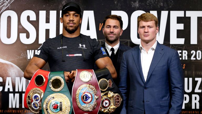  during the Anthony Joshua And Alexander Povetkin Press Conference on September 20, 2018 in London, England.