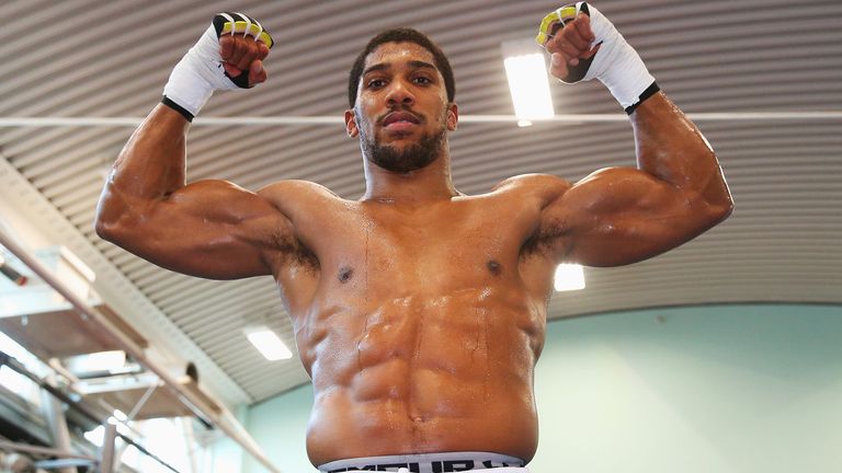 Anthony Joshua poses as he takes part in a training session during the Anthony Joshua Media Day at English Institute of Sport on September 12, 2018 in Sheffield, England