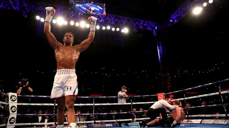   during the IBF, WBA Super, WBO & IBO World Heavyweight Championship title fight between Anthony Joshua and Alexander Povetkin at Wembley Stadium on September 22, 2018 in London, England.