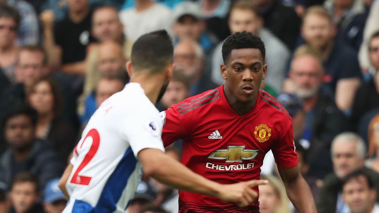 Anthony Martial in action during the Premier League match between Brighton and Manchester United