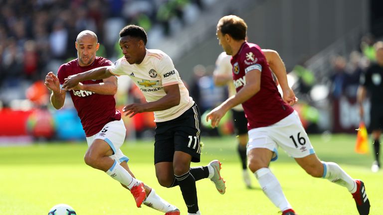  Anthony Martial started for United at West Ham