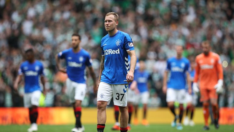 Scott Arfield shows his disappointment after Rangers had failed to trouble Celtic