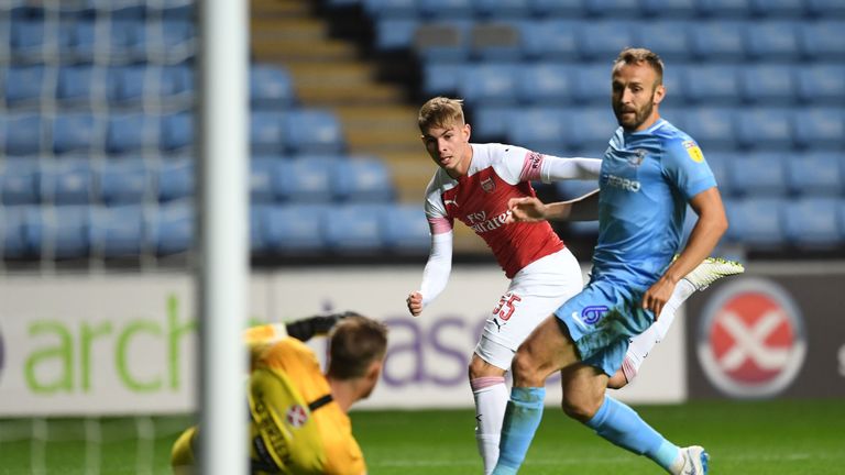 Emile Smith-Rowe at The Ricoh Arena on September 12, 2018 in Coventry, England.