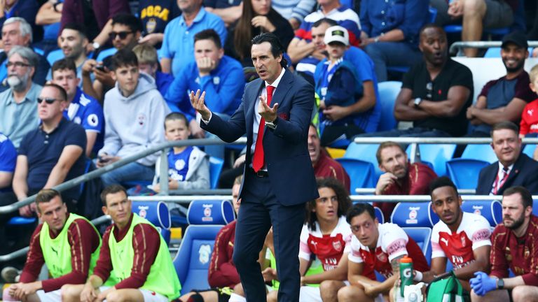 Arsenal manager Unai Emery during the 3-2 victory at Cardiff