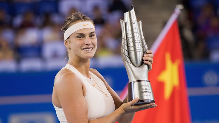 Aryna Sabalenka celebrates Wuhan Open success