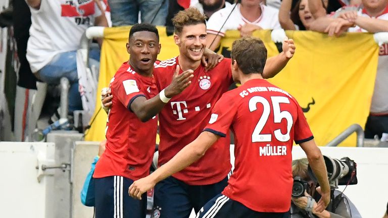 Leon Goretzka celebrates after scoring in Bayern's convincing win over Stuttgart