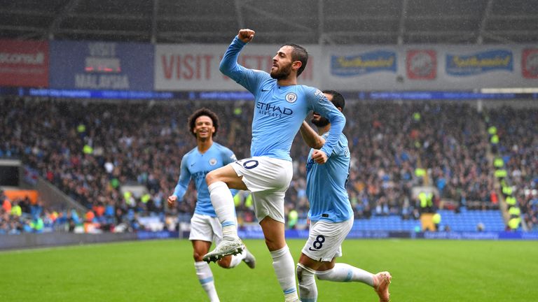 Bernardo Silva celebrates after doubling Manchester City's lead