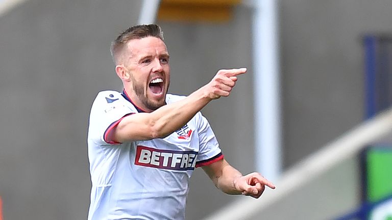 Bolton Wanderers' Craig Noone celebrates his team's opening goal during the Sky Bet Championship match at the University of Bolton Stadium. PRESS ASSOCIATION Photo. Picture date: Saturday September 29, 2018. See PA story SOCCER Bolton. Photo credit should read: Dave Howarth/PA Wire. RESTRICTIONS: EDITORIAL USE ONLY No use with unauthorised audio, video, data, fixture lists, club/league logos or "live" services. Online in-match use limited to 120 images, no video emulation. No use in betting, games or single club/league/player publications.