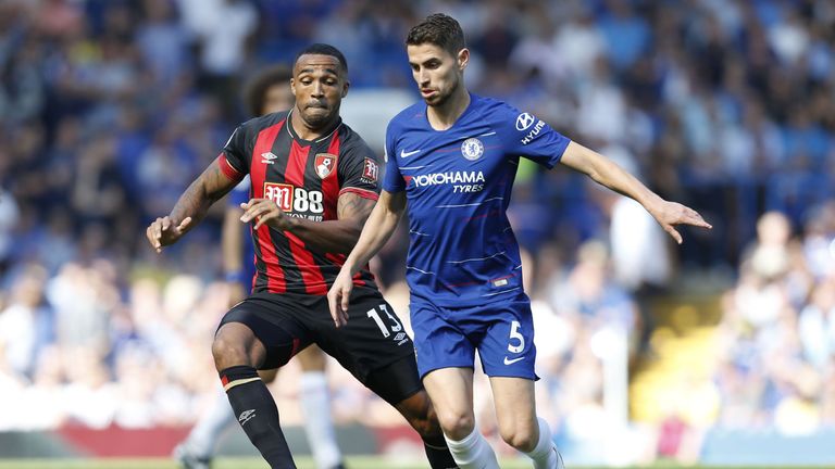 Callum Wilson and Jorginho in action at Stamford bridge