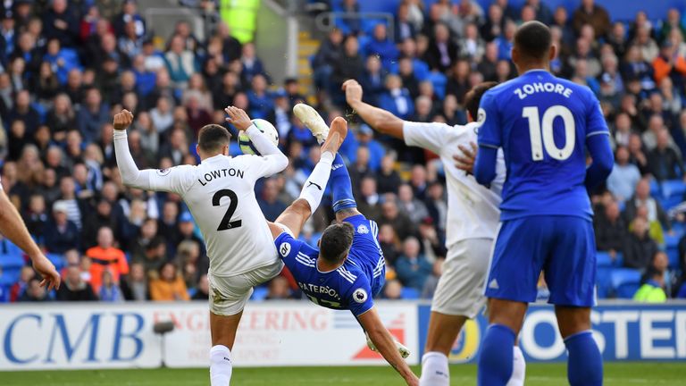  during the Premier League match between Cardiff City and Burnley FC at Cardiff City Stadium on September 30, 2018 in Cardiff, United Kingdom.