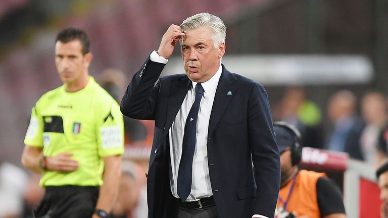 during the serie A match between SSC Napoli and AC Milan at Stadio San Paolo on August 25, 2018 in Naples, Italy.