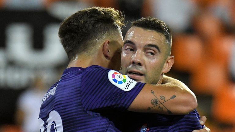 Celta Vigo's  Iago Aspas celebrates his goal against Valencia