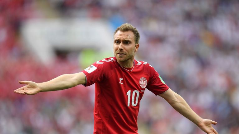 Christian Eriksen during the 2018 FIFA World Cup Russia group C match between Denmark and France at Luzhniki Stadium on June 26, 2018 in Moscow