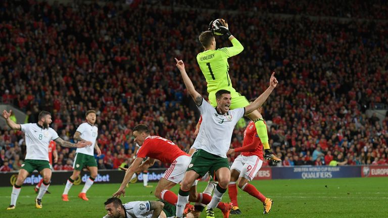 Ciaran Clarke appeals a penalty during the Republic of Ireland's World Cup Group D qualifier against Wales