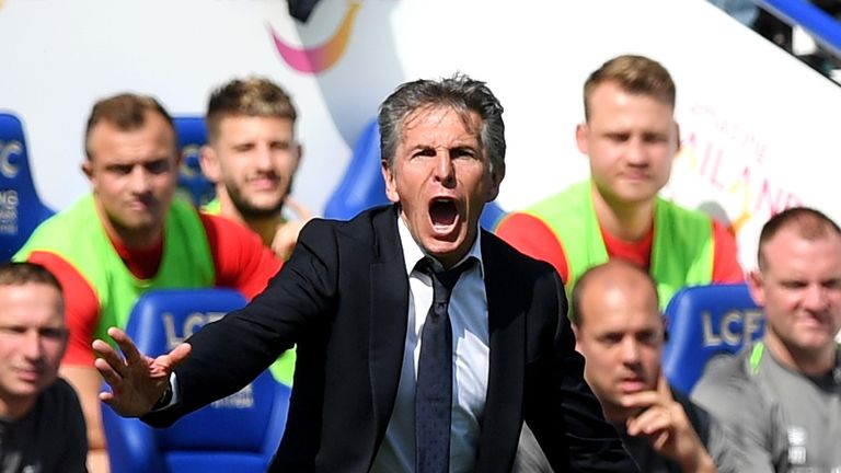 Leicester City manager Claude Puel during the Premier League match against Liverpool