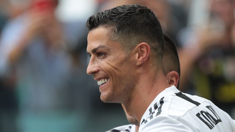 Cristiano Ronaldo during the serie A match between Juventus and US Sassuolo at Allianz Stadium on September 16, 2018 in Turin, Italy.