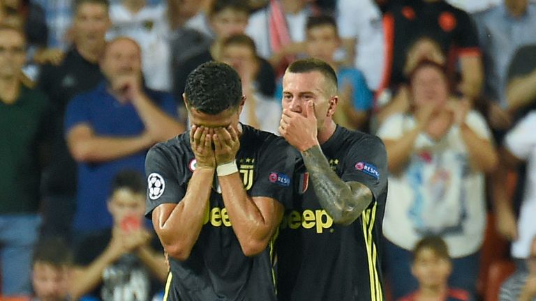 Cristiano Ronaldo was sent off for Juventus against Valencia in the Champions League