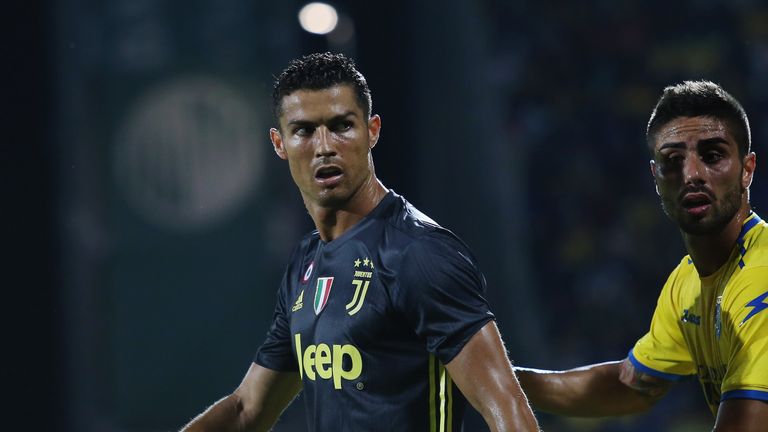 FROSINONE, ITALY - SEPTEMBER 23:  Cristiano Ronaldo of Juventus looks on during the Serie A match between Frosinone Calcio and Juventus at Stadio Benito Stirpe on September 23, 2018 in Frosinone, Italy.  (Photo by Paolo Bruno/Getty Images)