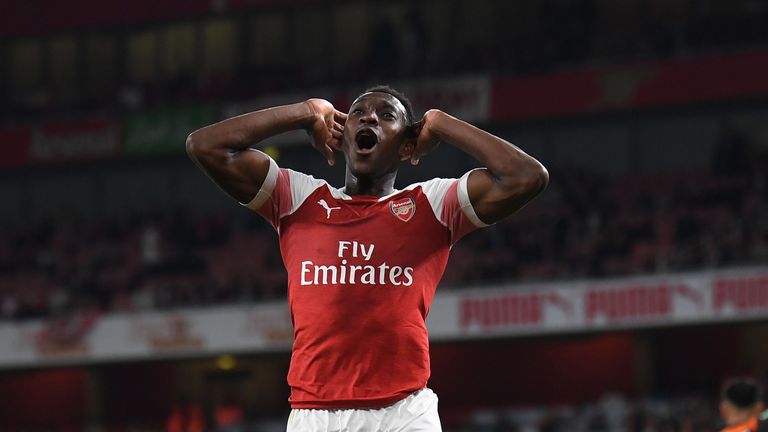 Danny Welbeck reacts during the Carabao Cup third-round match between Arsenal and Brentford
