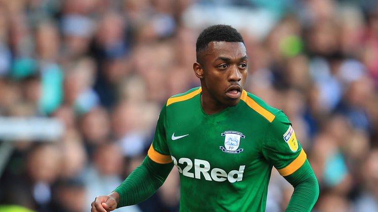 DERBY, ENGLAND - AUGUST 25: Darnell Fisher of Preston North End during the Sky Bet Championship match between Derby County and Preston North End at Pride Park Stadium on August 25, 2018 in Derby, England. (Photo by Marc Atkins/Getty Images)