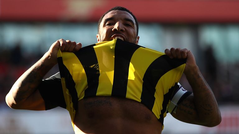 Troy Deeney is frustrated during Watford's 2-0 defeat at Arsenal.