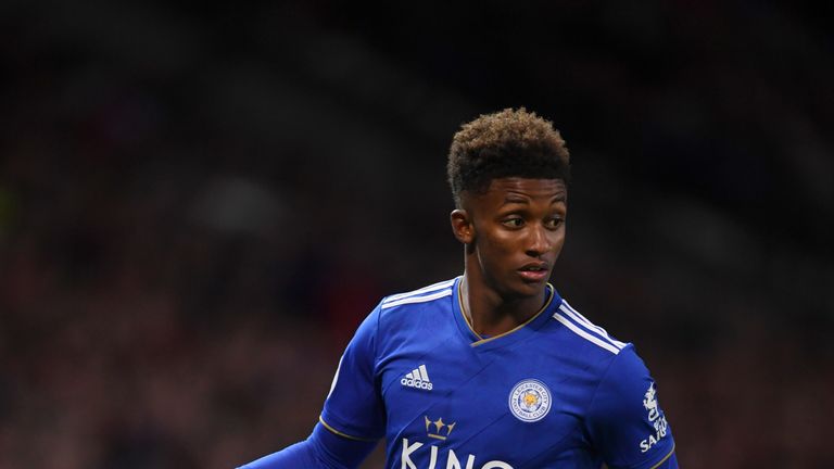 Demarai Gray during the Premier League match between Manchester United and Leicester City at Old Trafford on August 10, 2018 in Manchester, United Kingdom.