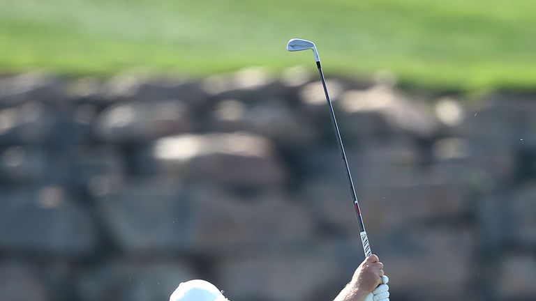 Eddie Pepperell of England plays a shot on the 18th hole during Day One of the Portugal Masters at Dom Pedro Victoria Golf Course on September 20, 2018 in Albufeira, Portugal.