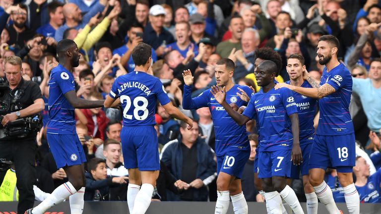 Eden Hazard celebrates his goal with team-mates