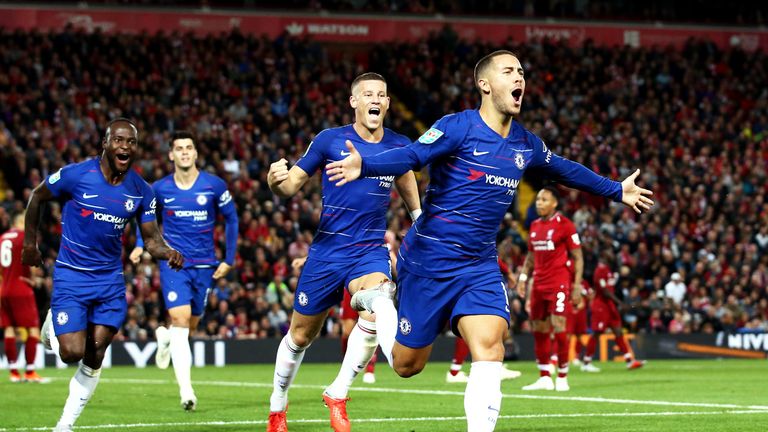 Eden Hazard celebrates his stunning winner