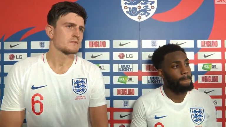 Danny Rose and Harry Maguire give their reaction after England&#39;s 1-0 victory over Switzerland at the King Power Stadium.
