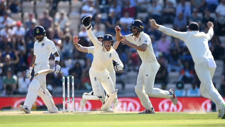 England celebrate the wicket of Virat Kohli during day four of the Specsavers 4th Test match between England and India at The Ageas Bowl on September 2, 2018 in Southampton, England.
