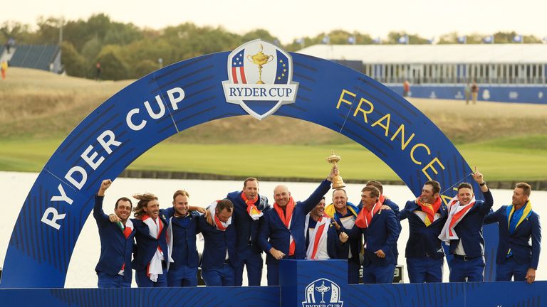 Europe with the Ryder Cup trophy
