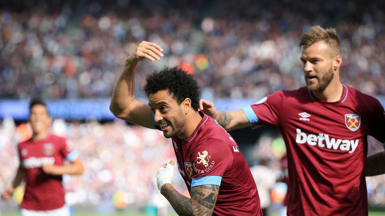 Felipe Anderson celebrates after scoring the opening goal