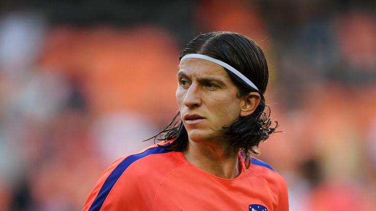 VALENCIA, SPAIN - AUGUST 20:  Filipe Luis of Atletico Madrid looks on during his warm up prior to the La Liga match between Valencia CF and  Club Atletico de Madrid at Estadio Mestalla on August 20, 2018 in Valencia, Spain.  (Photo by David Ramos/Getty Images)