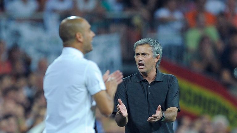 Jose Mourinho and Pep Guardiola during a Spanish Super Cup game in 2011