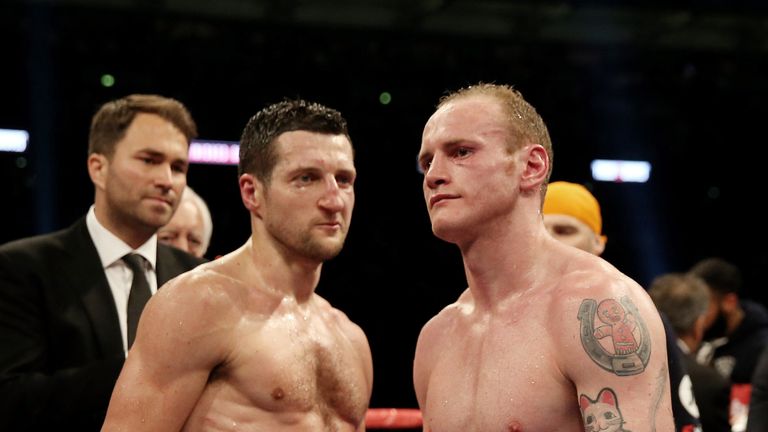 Carl Froch with George Groves after their IBF and WBA World Super Middleweight bout at Wembley Stadium on May 31, 2014 in London, England.  (Photo by Scott Heavey/Getty Images)