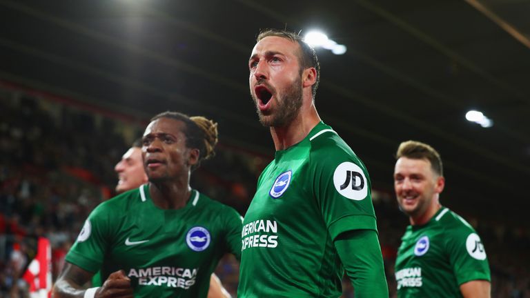 Glenn Murray celebrates after his late penalty secured a 2-2 for Brighton at Southampton