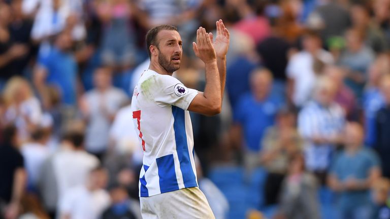 Brighton striker Glenn Murray during the Premier League match between Brighton & Hove Albion and Fulham FC at American Express Community Stadium on September 1, 2018 in Brighton, United Kingdom.