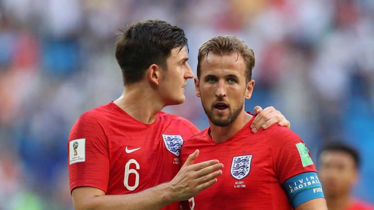 England&#39;s Harry Maguire and Harry Kane during the 2018 FIFA World Cup Russia third-place play-off against Belgium