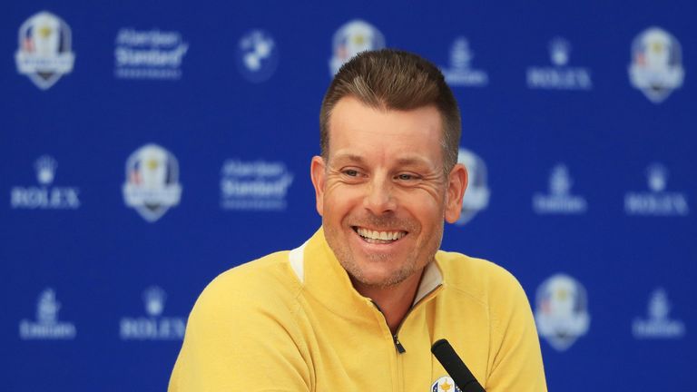 PARIS, FRANCE - SEPTEMBER 27:  Henrik Stenson of Europe attends a press conference prior to the 2018 Ryder Cup at Le Golf National on September 27, 2018 in Paris, France.  (Photo by Andrew Redington/Getty Images)
