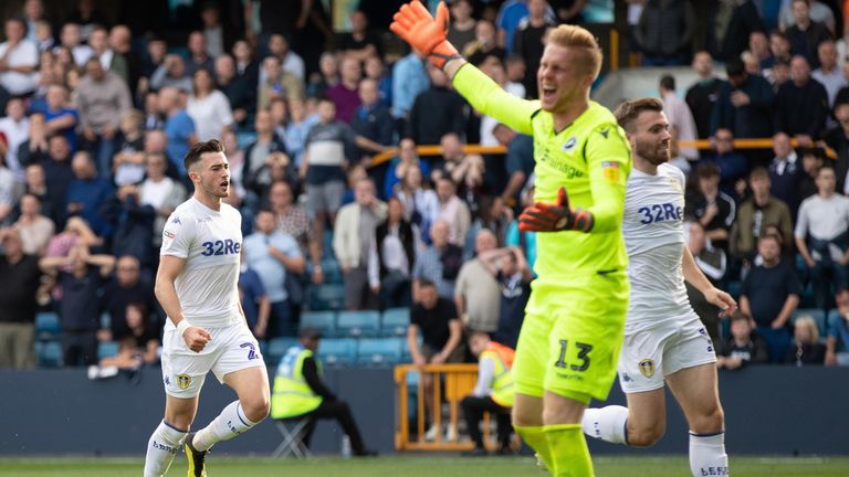 Leeds United's Jack Harrison celebrates scoring against Millwall