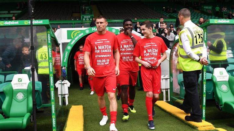 08/09/18 A MATCH FOR CANCER. PETROV V MILNER (3-3). CELTIC PARK - GLASGOW. Liverpool's James Milner emerges from the tunnel pre-match