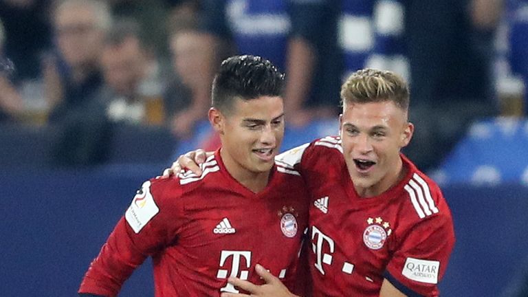 James Rodriguez celebrates his goal with team-mate Joshua Kimmich