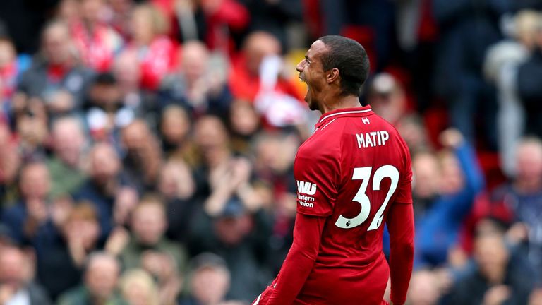 Joel Matip celebrates doubling Liverpool's lead